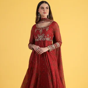 Red Dori Embroidery Dupatta Set