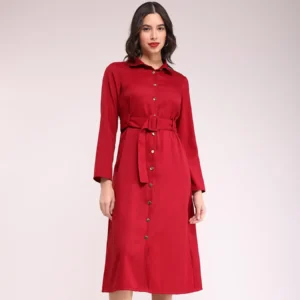 Button Down Shirt Dress - Red