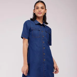 Denim Shirt Dress - Blue