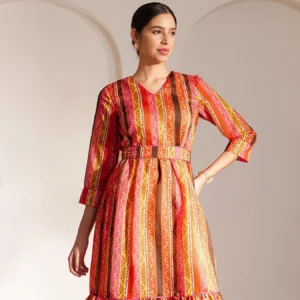 Chanderi Striped Tiered Dress